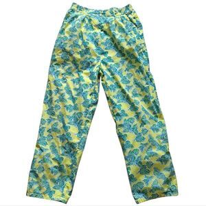 Vintage Lilly Pulitzer Butterfly Print Cotton High Waist Y2K Pants Sz 8 Yellow/G